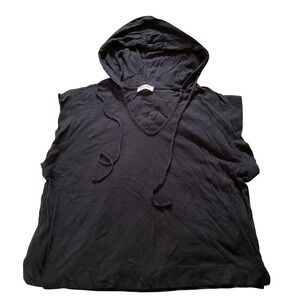 78&Sunny Womens Black Sleeveless Hoodie V-Neck Slub Knit Top Large‎